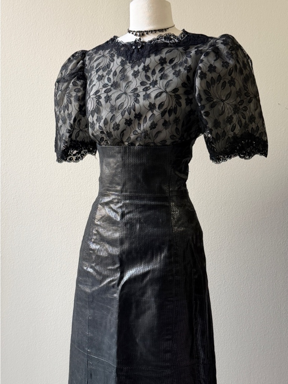 Vintage Newport News High-Waist Black Leather Skirt